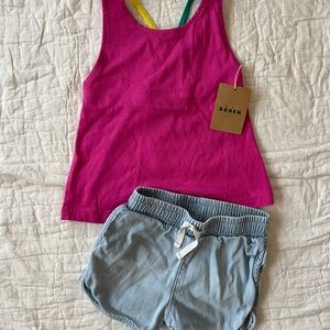 Mini Boden Pink Tank Top and Blue Shorts Set